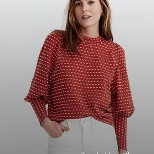 Madewell Puff-Sleeve Mockneck Top in Bow-Tie Jacquard Xs